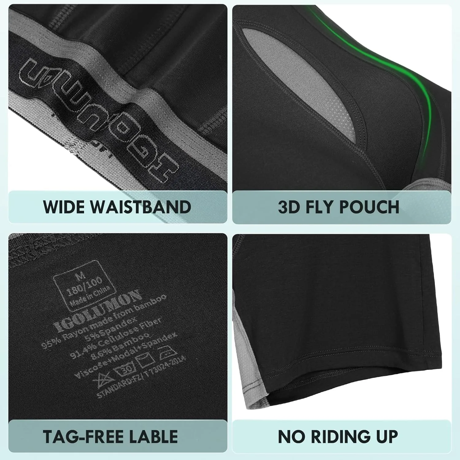 IGOLUMON Mens Underwear Boxers 6 Pack Bamboo Rayon Breathable Soft Boxer Briefs for Men with Fly Underwear Trunks
