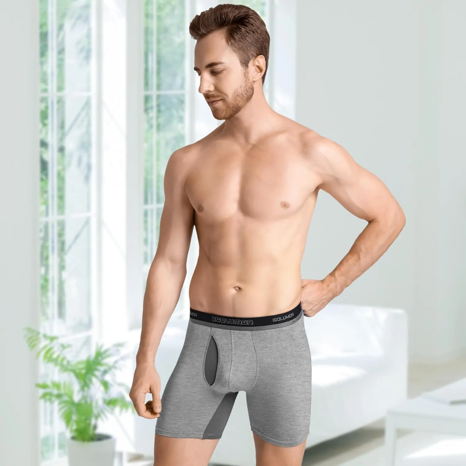 IGOLUMON Mens Underwear Boxers 6 Pack Bamboo Rayon Breathable Soft Boxer Briefs for Men with Fly Underwear Trunks