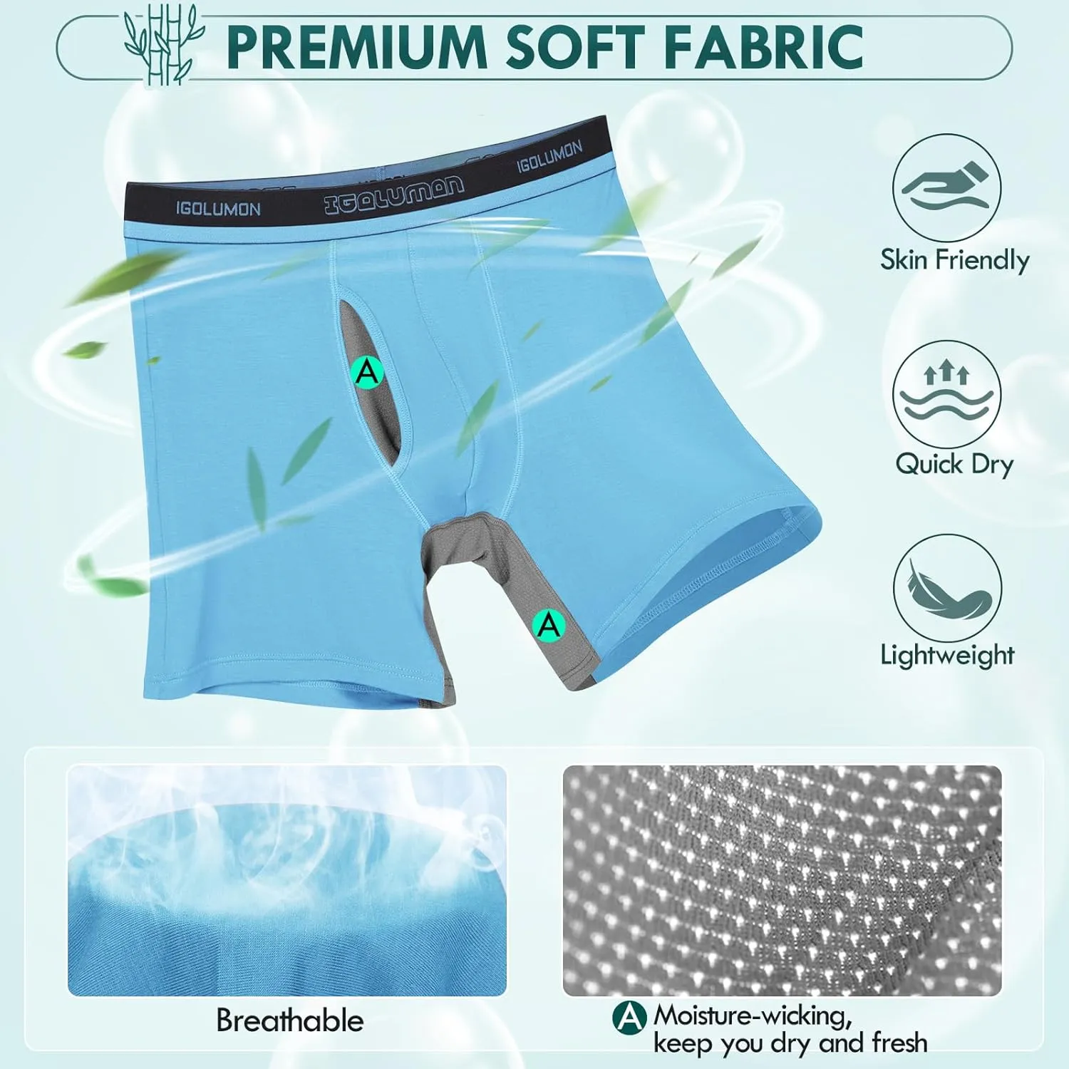 IGOLUMON Mens Underwear Boxers 6 Pack Bamboo Rayon Breathable Soft Boxer Briefs for Men with Fly Underwear Trunks