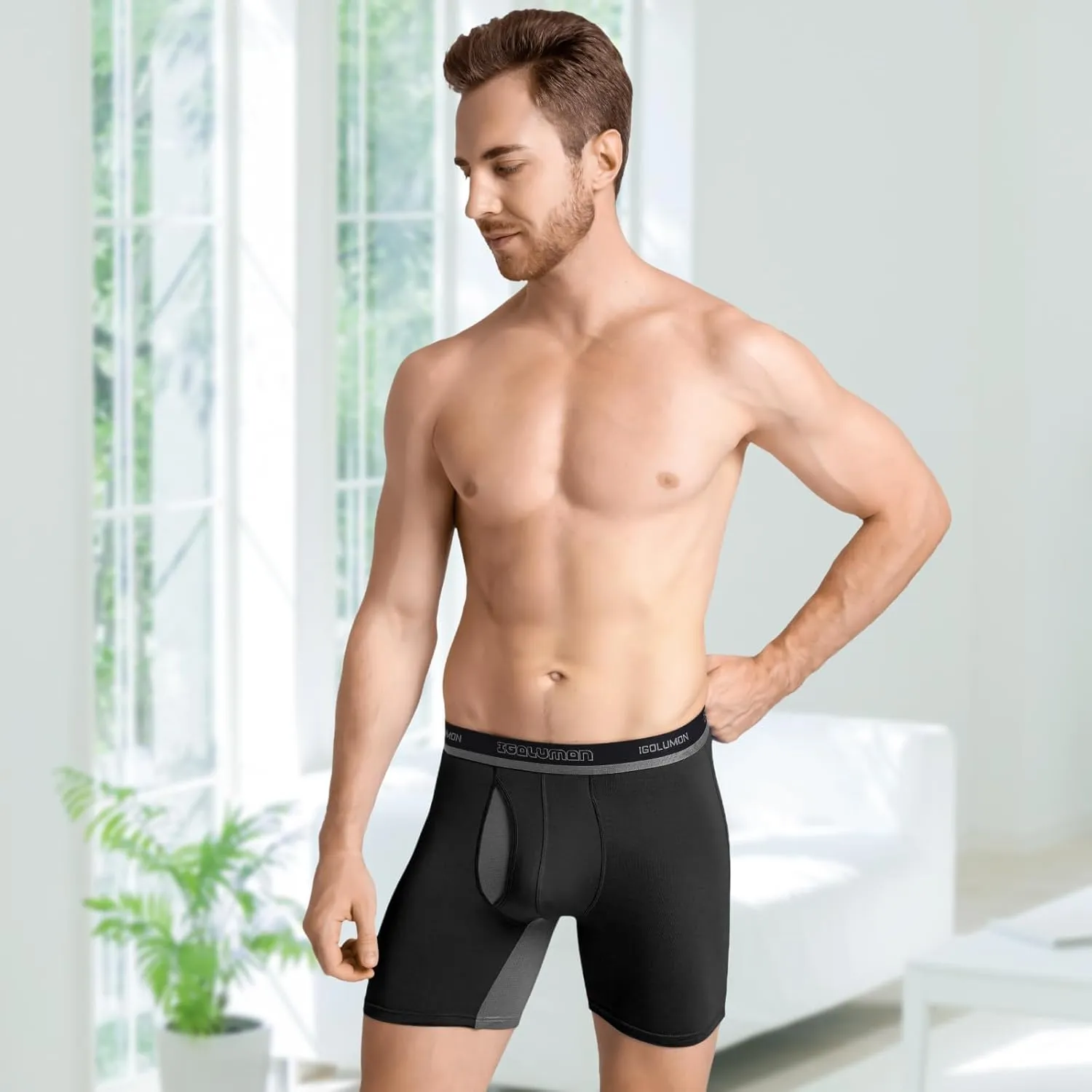 IGOLUMON Mens Underwear Boxers 6 Pack Bamboo Rayon Breathable Soft Boxer Briefs for Men with Fly Underwear Trunks