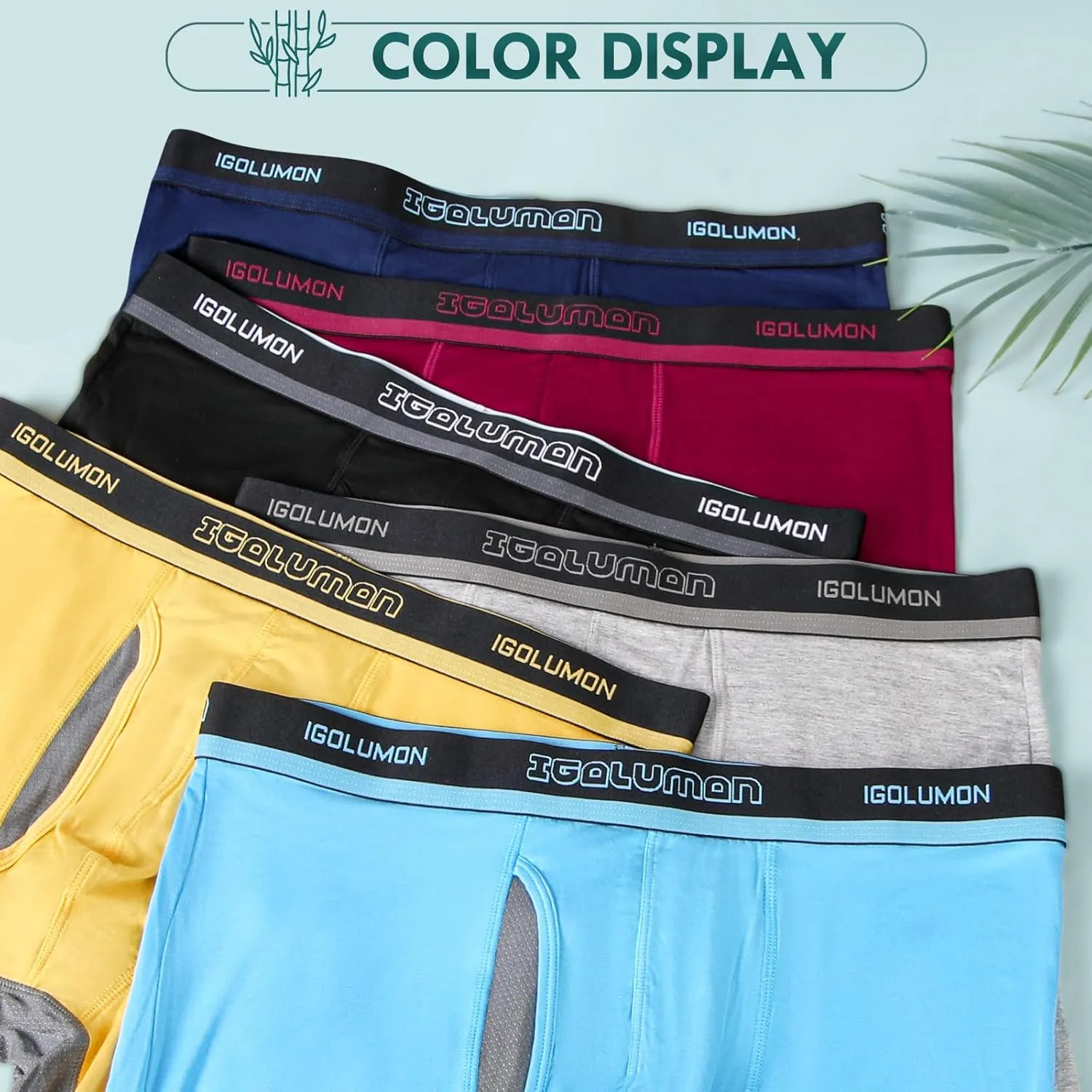 IGOLUMON Mens Underwear Boxers 6 Pack Bamboo Rayon Breathable Soft Boxer Briefs for Men with Fly Underwear Trunks