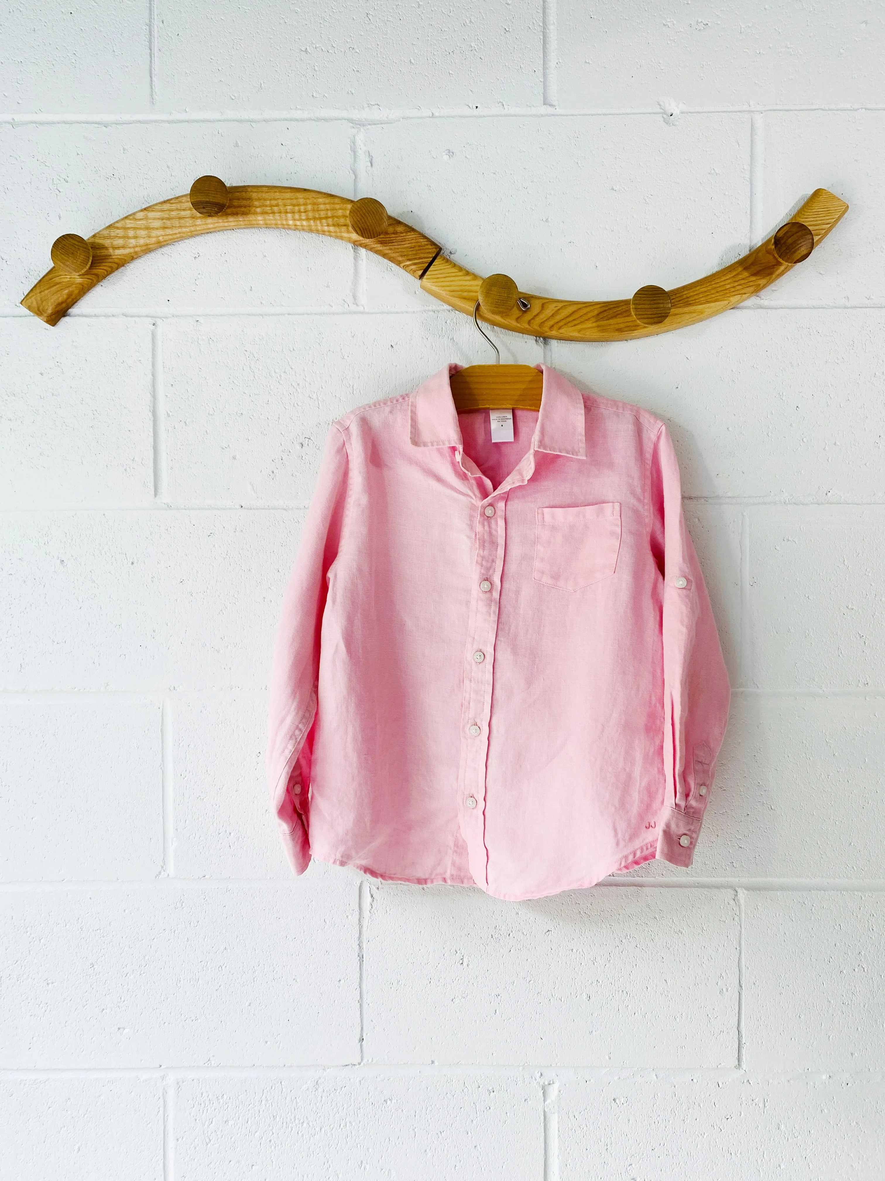 Janie and Jack Salmon Roll-Cuff Linen Shirt, 6 years