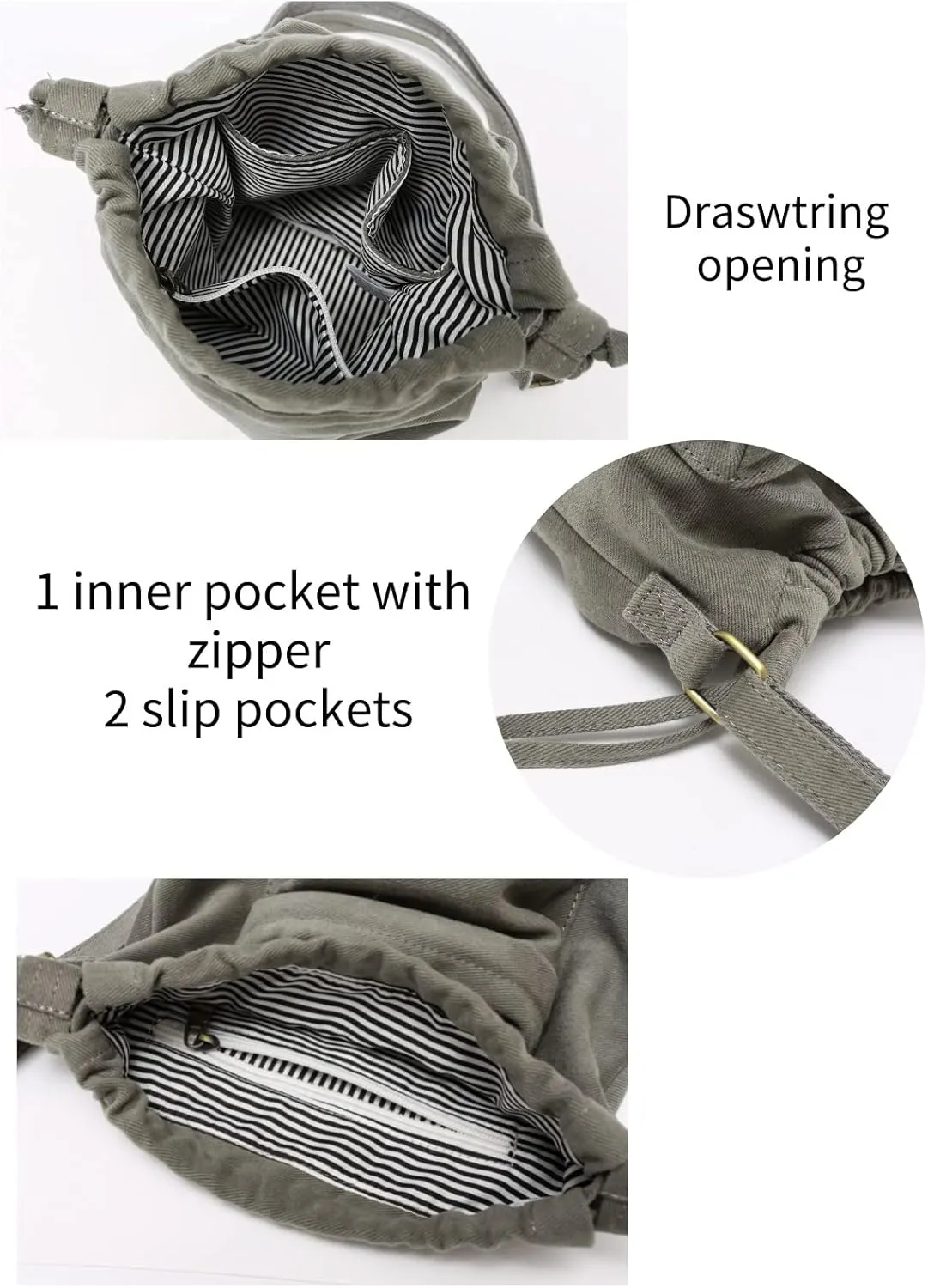 Jeelow Small Canvas Crescent Tote Handbag Mini Crossbody Cellphone Sling Bag Purses With Adjustable Strap & Zipper
