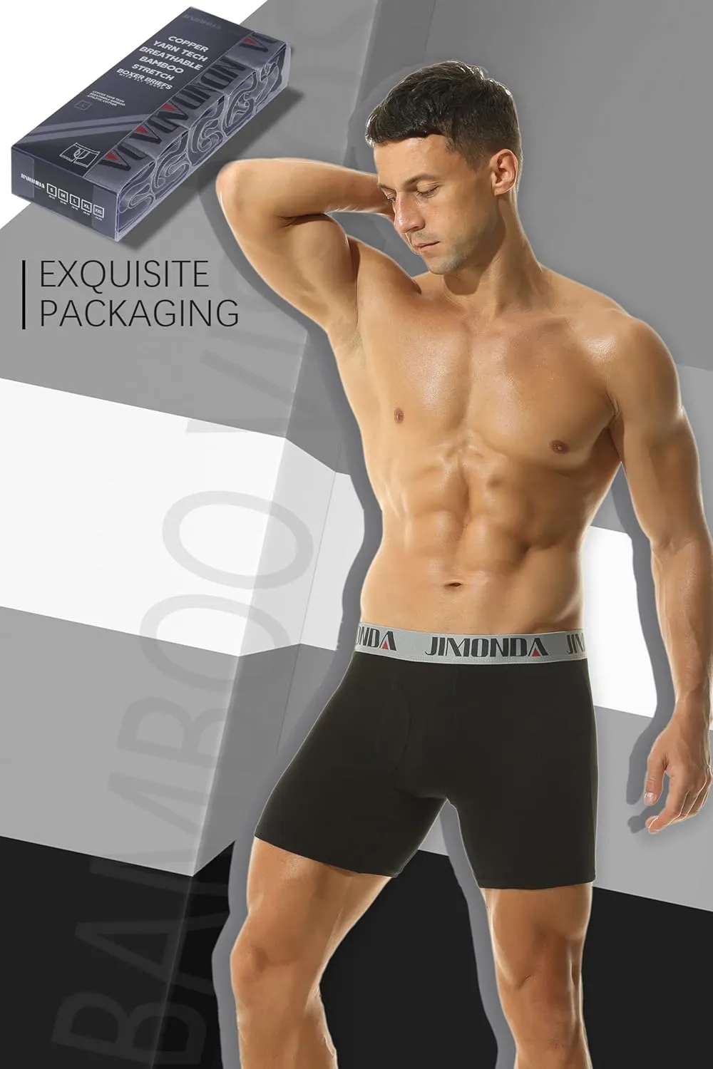 Jimonda Soft Underwear Pack Mens Breathable Bamboo Rayon & Copper Fibre Boxer Briefs Fly Front with Pouch