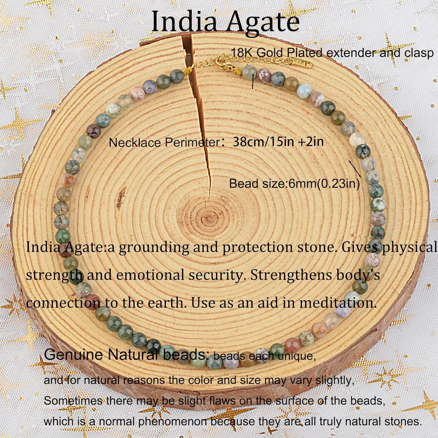 KIKLA Semi Precious Stone Beaded Choker Necklace 18K Gold Plated Natural Stone Strand Necklace Short Necklaces for Women