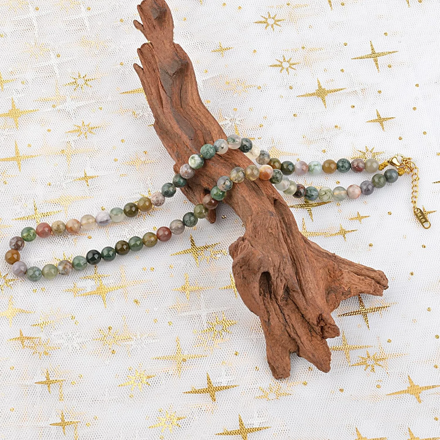 KIKLA Semi Precious Stone Beaded Choker Necklace 18K Gold Plated Natural Stone Strand Necklace Short Necklaces for Women