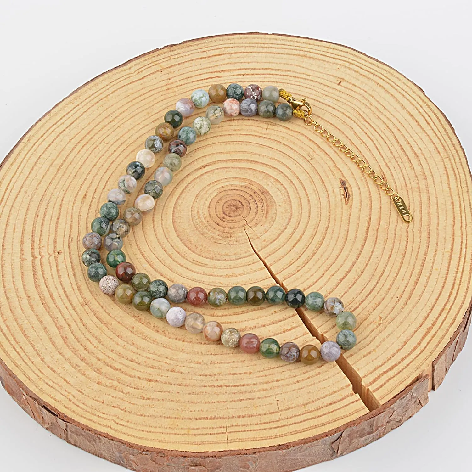 KIKLA Semi Precious Stone Beaded Choker Necklace 18K Gold Plated Natural Stone Strand Necklace Short Necklaces for Women
