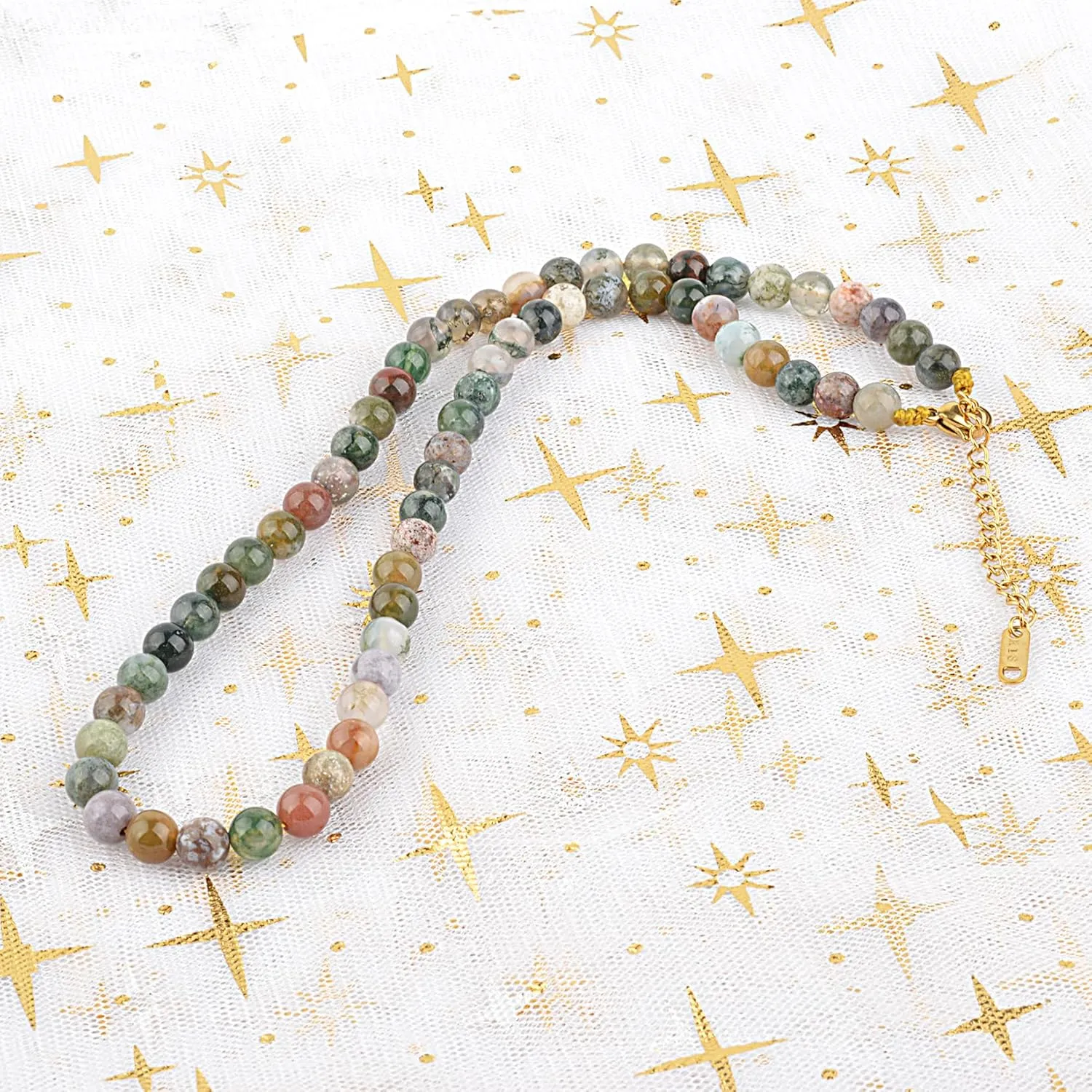 KIKLA Semi Precious Stone Beaded Choker Necklace 18K Gold Plated Natural Stone Strand Necklace Short Necklaces for Women