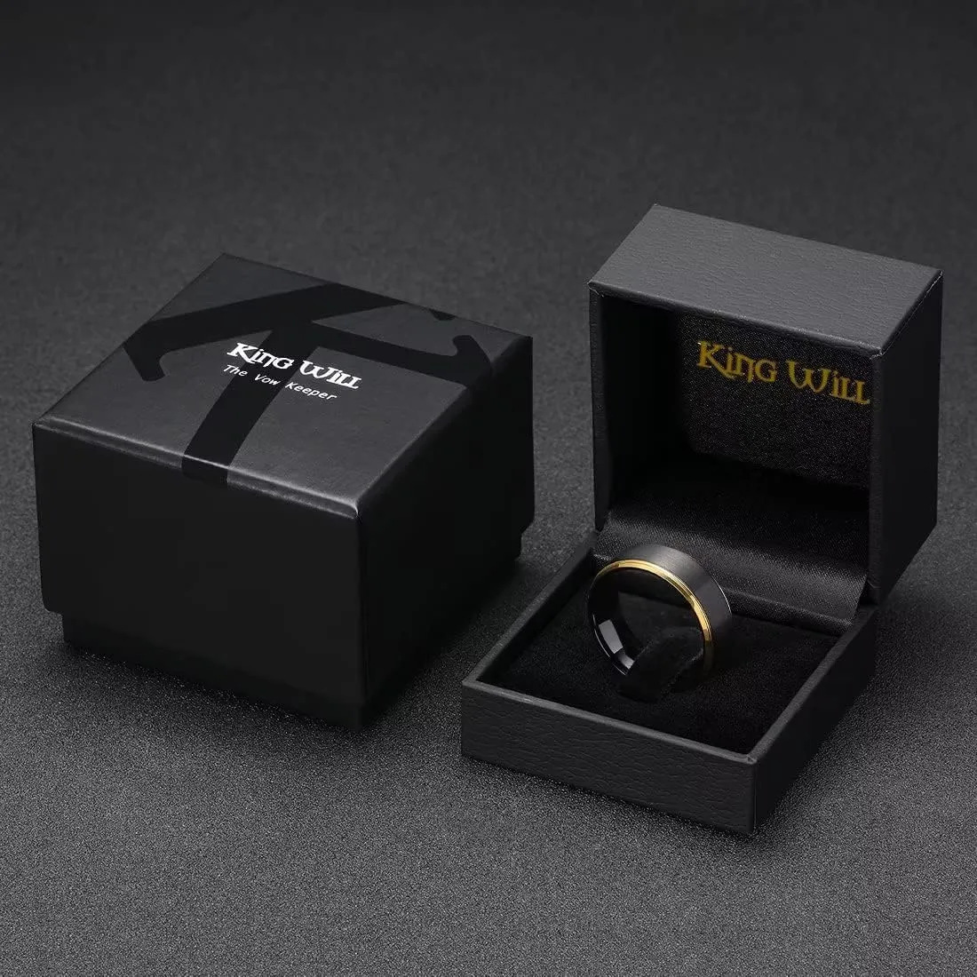 King Will Mens Brushed Wedding Band, Two Tone Matte Step Edges/Pipe Cut, Tungsten Carbide Anniversary Promise Rings Comfort Fit