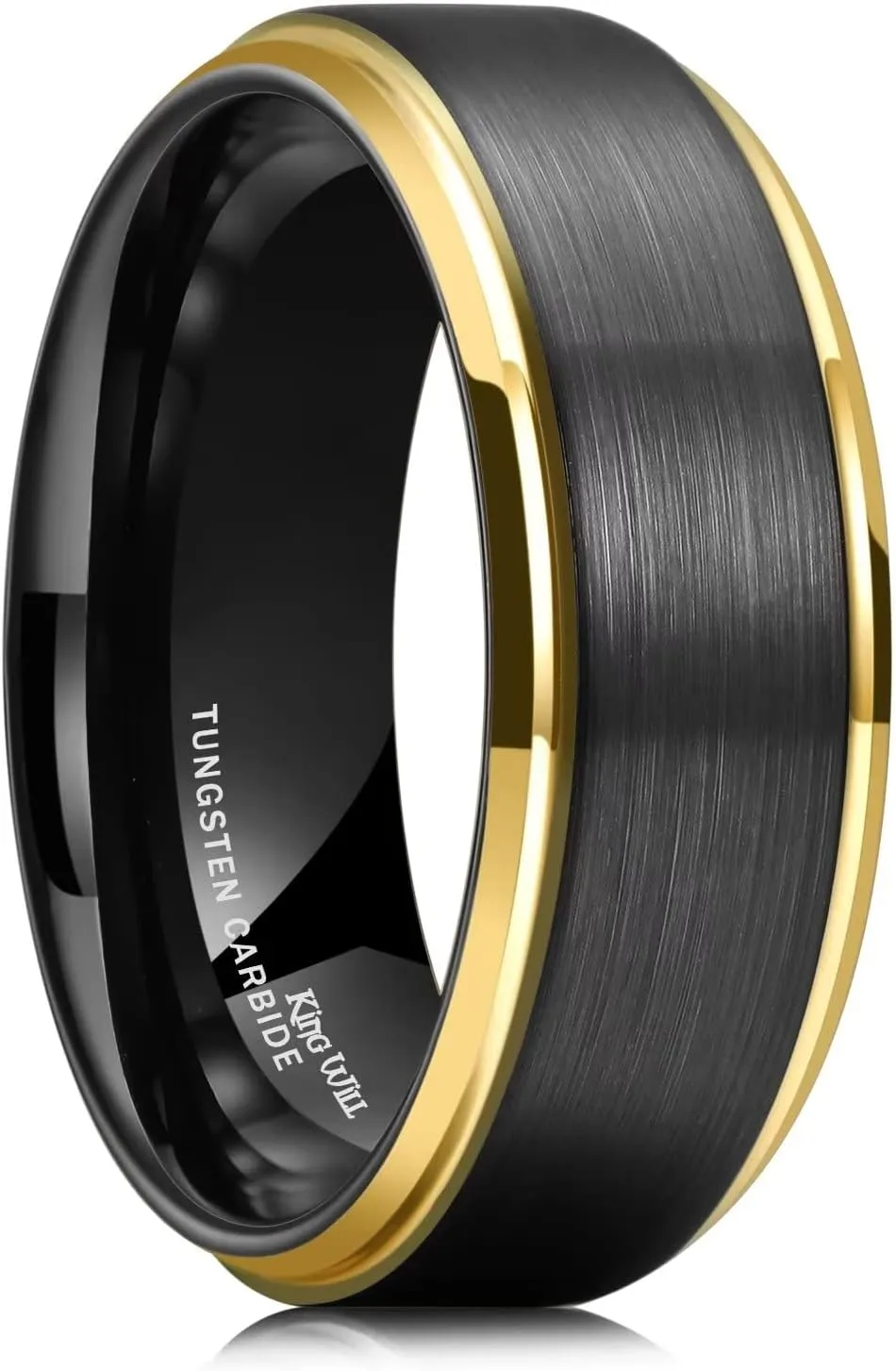 King Will Mens Brushed Wedding Band, Two Tone Matte Step Edges/Pipe Cut, Tungsten Carbide Anniversary Promise Rings Comfort Fit