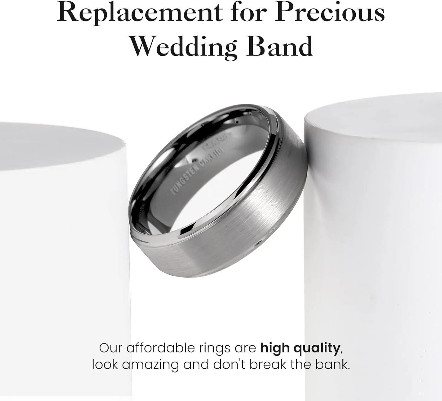 King Will Mens Brushed Wedding Band, Two Tone Matte Step Edges/Pipe Cut, Tungsten Carbide Anniversary Promise Rings Comfort Fit