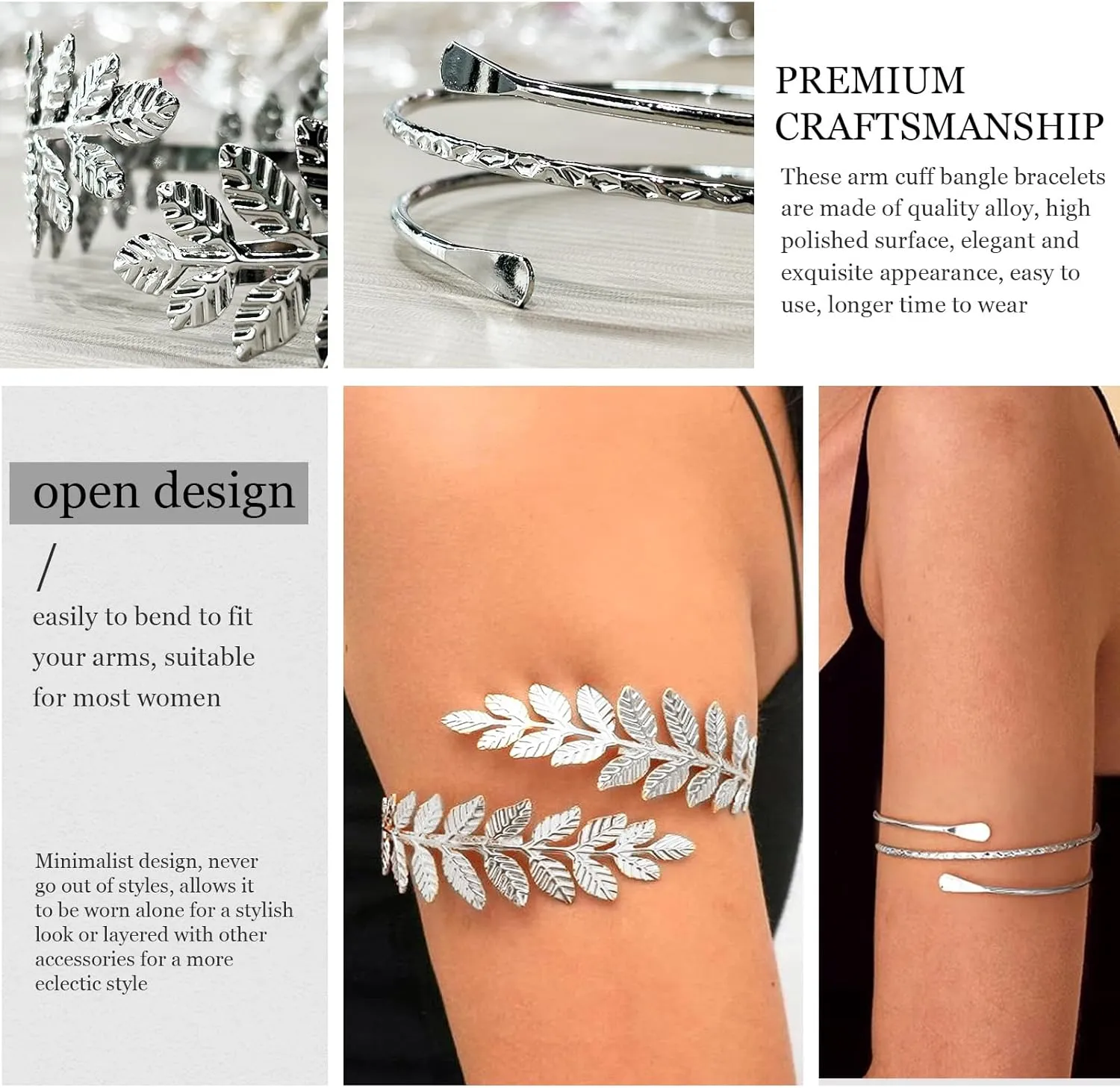 KJMYYXGS 4 Pcs Gold Silver Upper Arm Cuff Jewelry for Women, Arm Bracelet Upper Arm Bangles for Women Minimalist Jewelry Gift