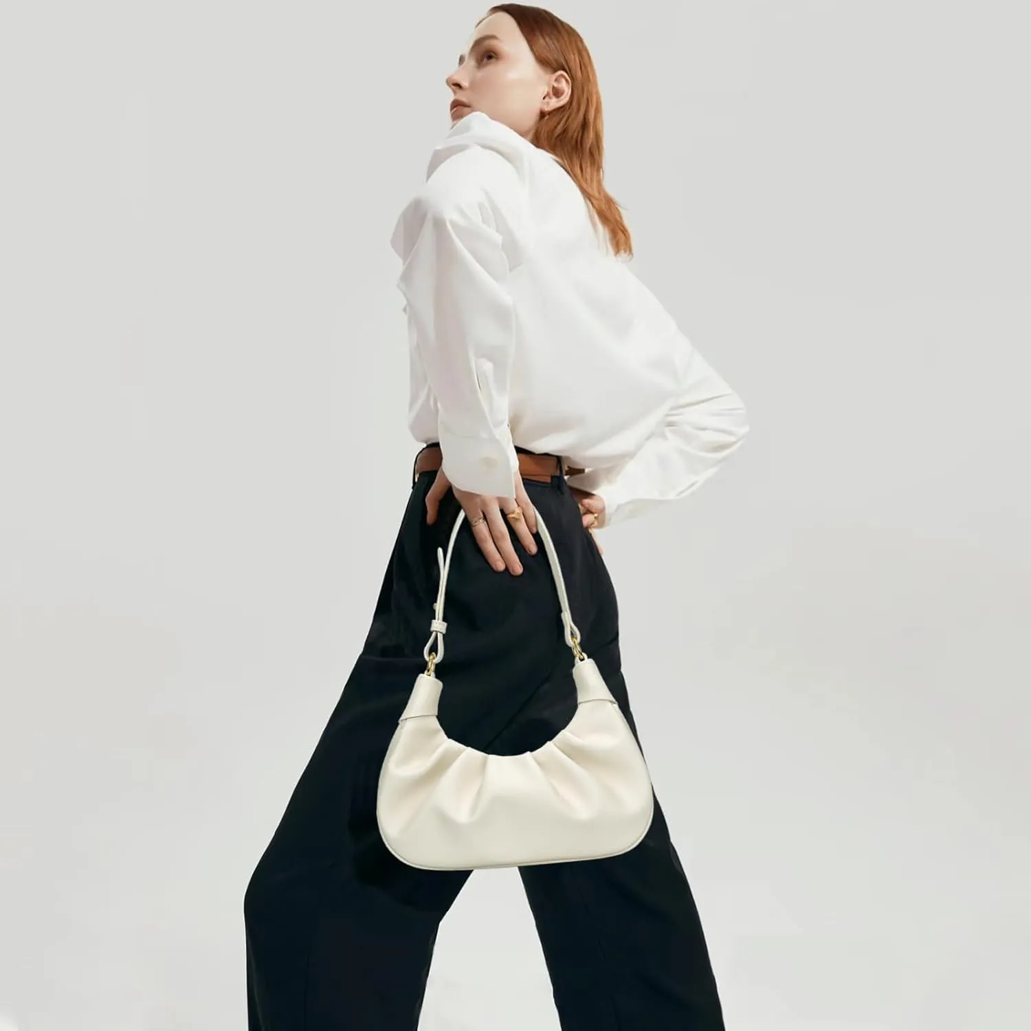 KKXIU Shoulder Bag Crescent Handbag Ruched Purse Underarm Bag Mini Hobo for Women,Detachable Gold Chain Crossbody Bag
