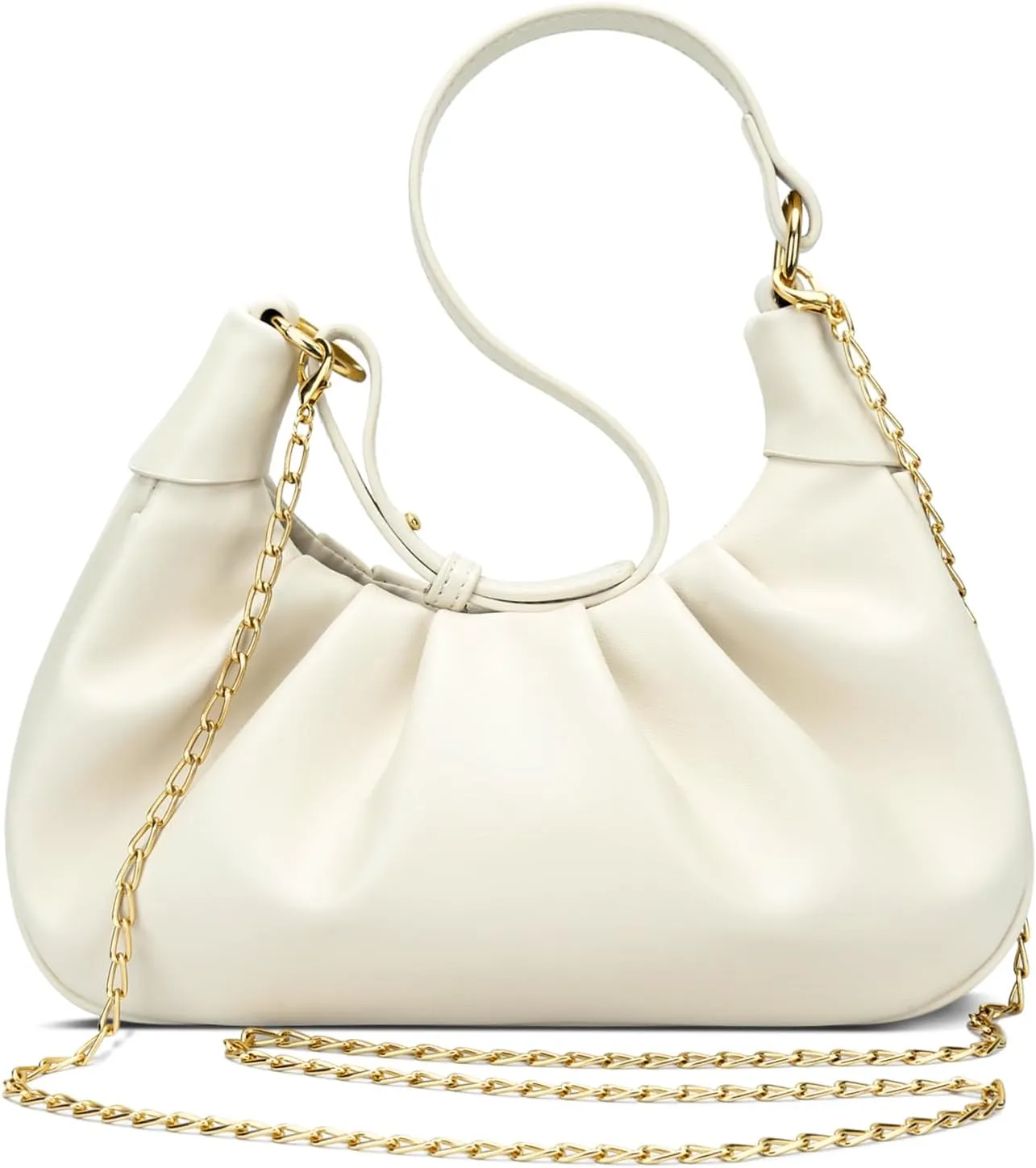 KKXIU Shoulder Bag Crescent Handbag Ruched Purse Underarm Bag Mini Hobo for Women,Detachable Gold Chain Crossbody Bag