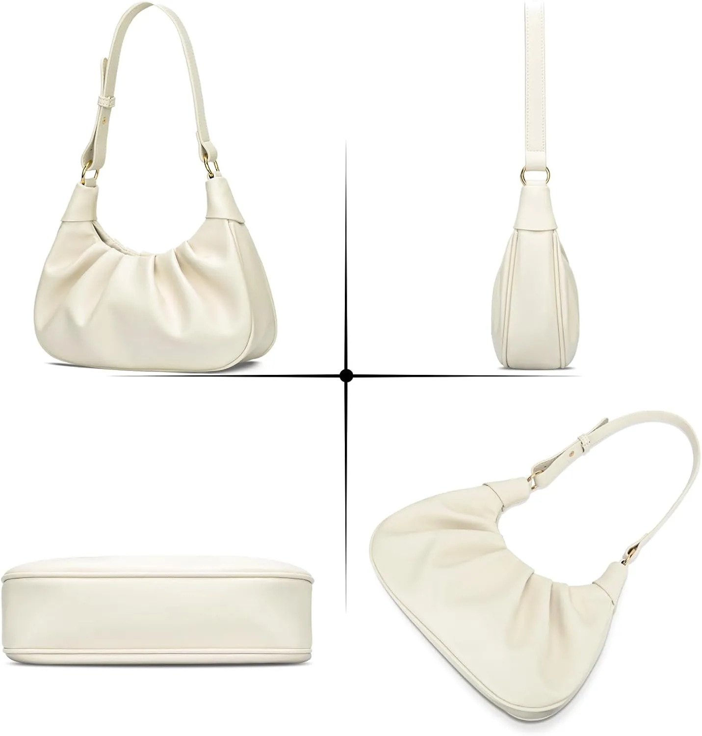 KKXIU Shoulder Bag Crescent Handbag Ruched Purse Underarm Bag Mini Hobo for Women,Detachable Gold Chain Crossbody Bag