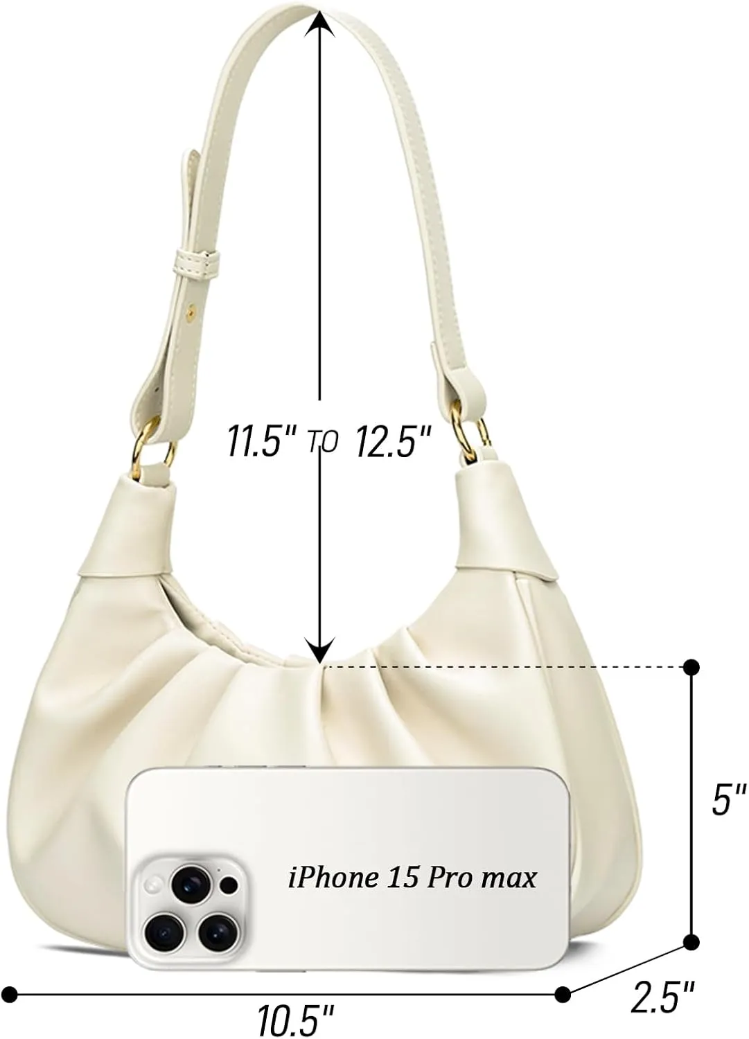 KKXIU Shoulder Bag Crescent Handbag Ruched Purse Underarm Bag Mini Hobo for Women,Detachable Gold Chain Crossbody Bag