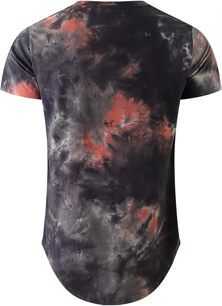 KLIEGOU Mens Hipster Crewneck T-Shirt Round Hemline Hole Tees