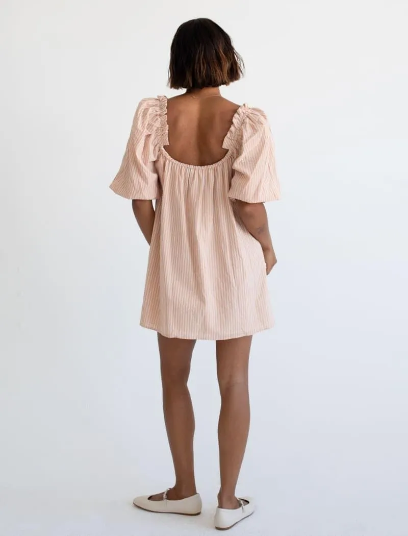 KMBANGI Women Cute Babydoll Dress Short Puff Sleeve Bow Tie Fairy Mini Dress Ruffle Boho Floral Short Slip Sundress