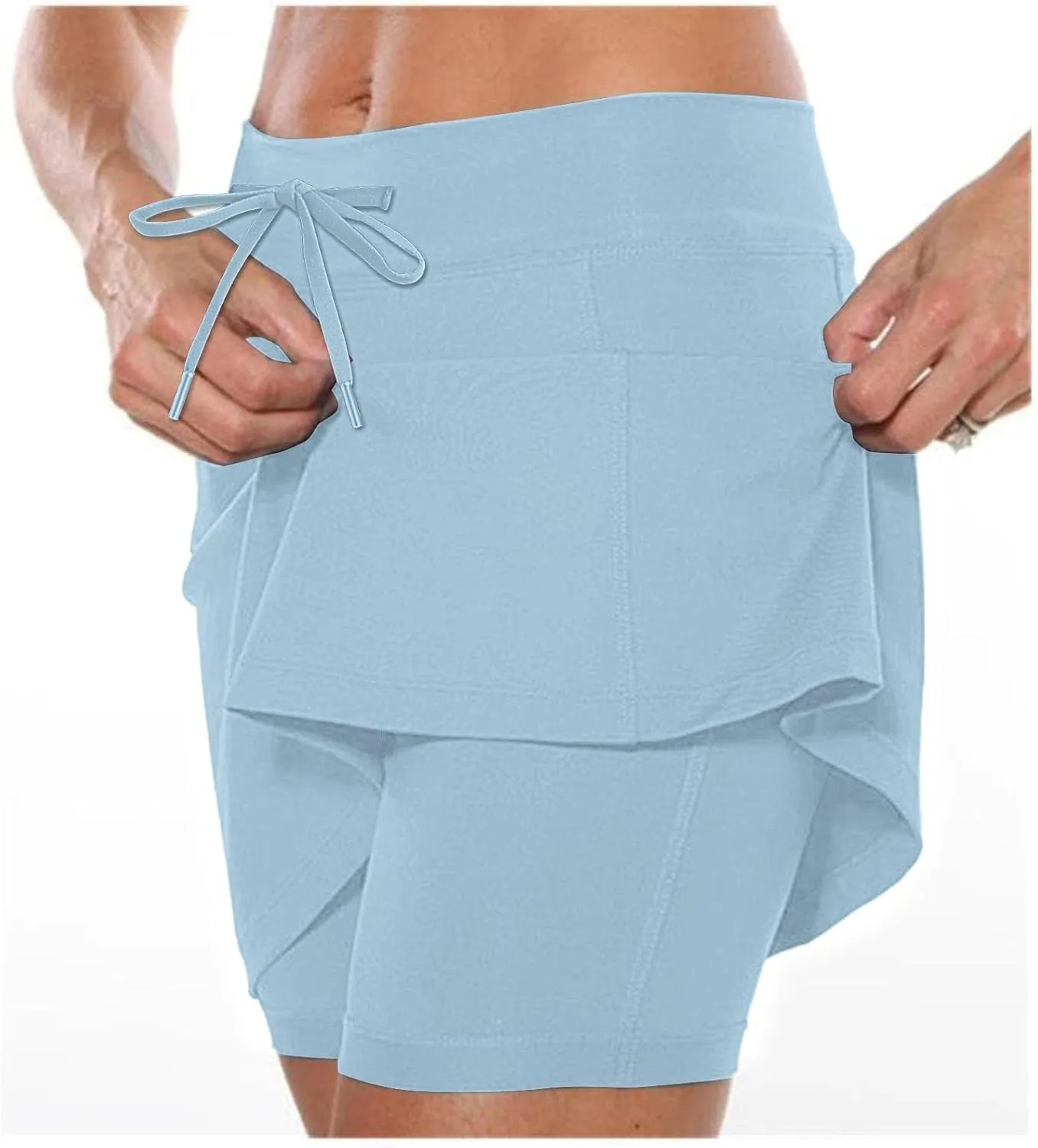 Knee Length Skorts Skirts for Women,Tummy Control Plus Size Skorts with Pockets Mid Waist Athletic Pants Shorts Skirt