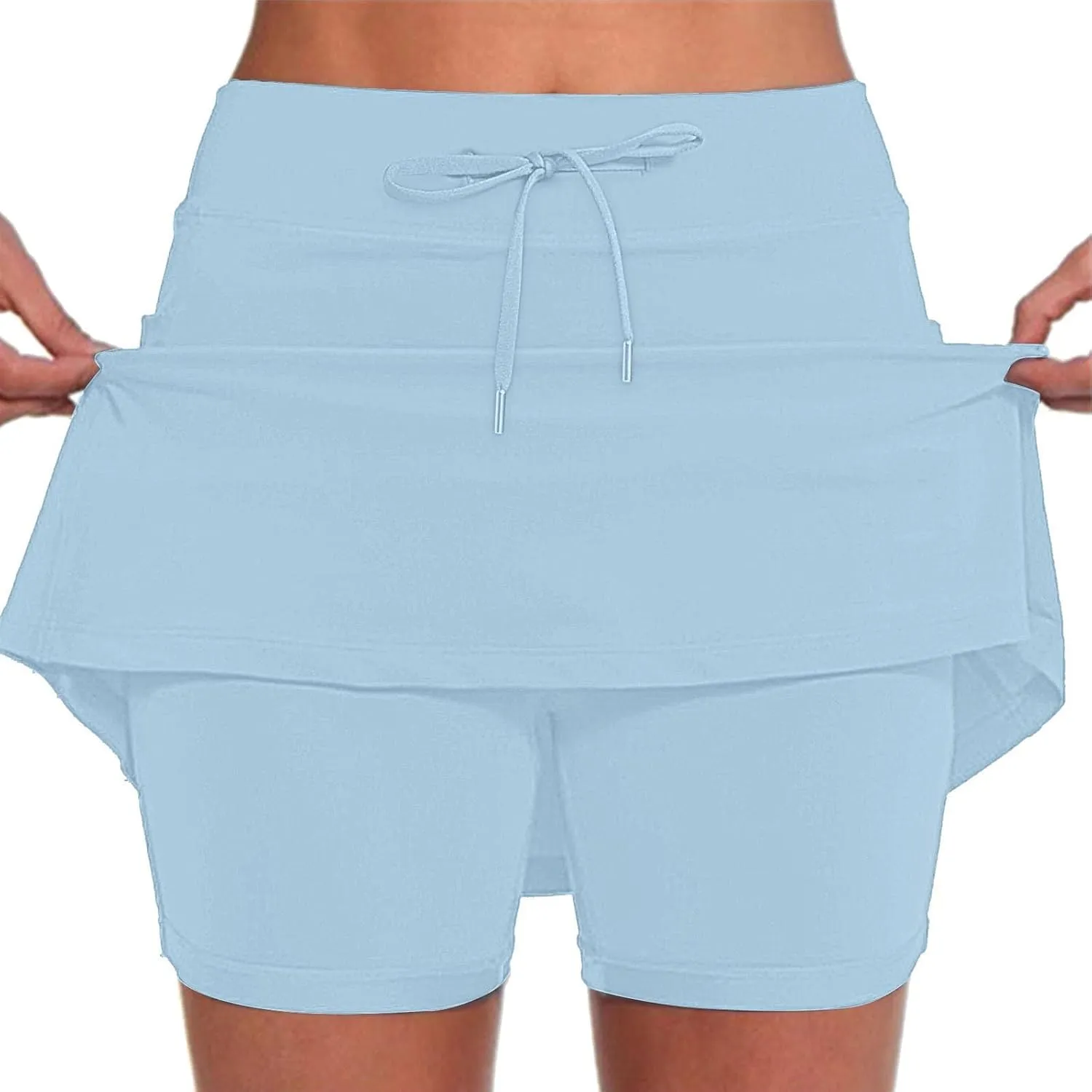 Knee Length Skorts Skirts for Women,Tummy Control Plus Size Skorts with Pockets Mid Waist Athletic Pants Shorts Skirt