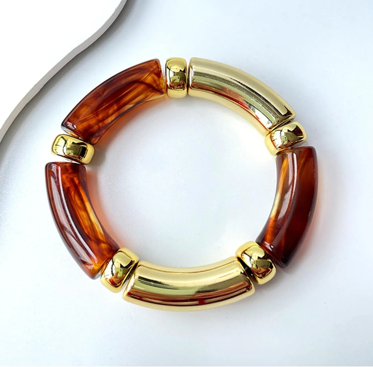 KOLODOGO 3PCS Gold Chunky Bangles Bracelets for Women Stackable Chunky Bracelets Acrylic Bamboo Bracelet Stretch Bracelets for Women as Jewelry Gift