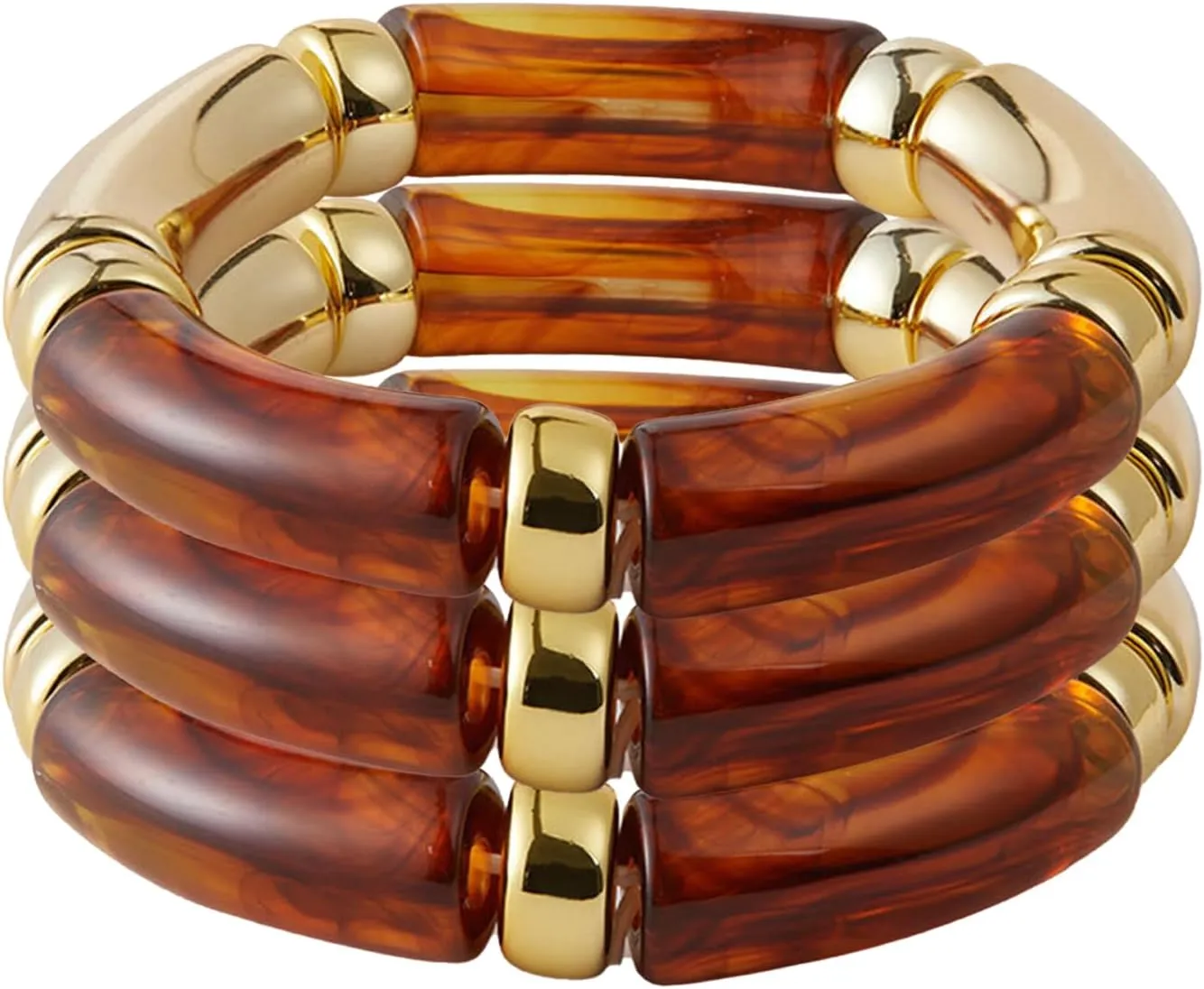 KOLODOGO 3PCS Gold Chunky Bangles Bracelets for Women Stackable Chunky Bracelets Acrylic Bamboo Bracelet Stretch Bracelets for Women as Jewelry Gift