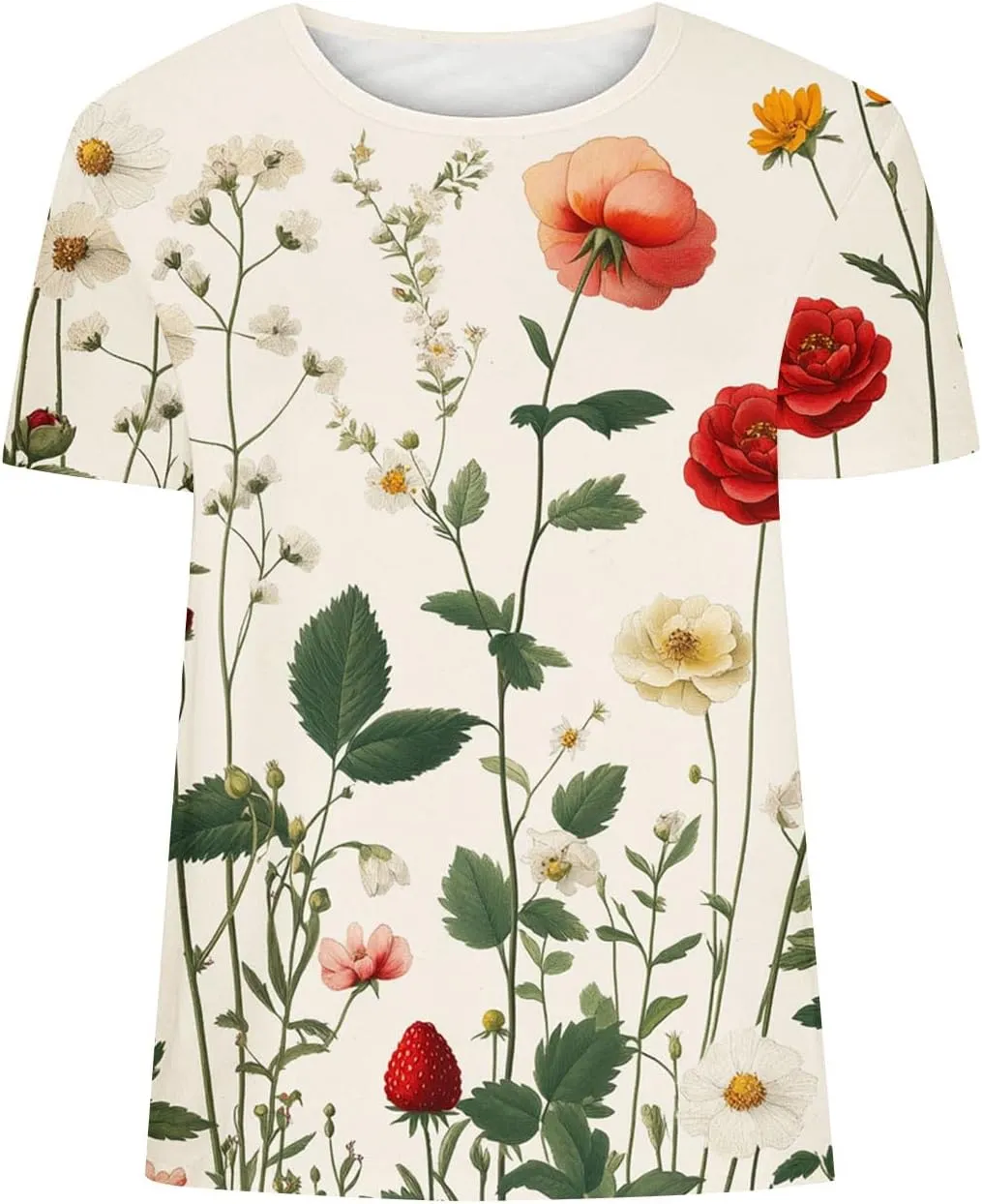 Ladies' Floral Printed Crewneck T-Shirt - 2025 Summer Boho Top with Short Sleeves & Casual Style