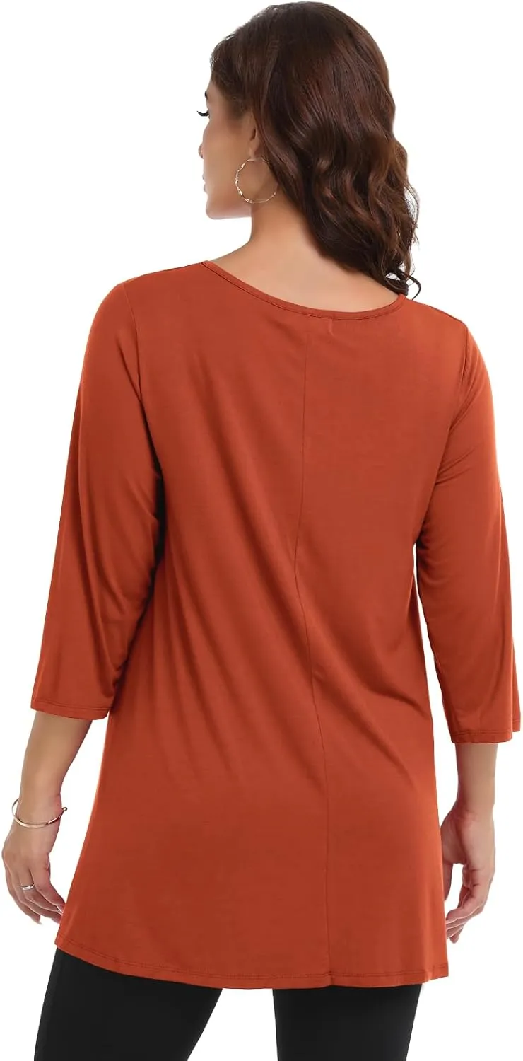 LARACE Plus Size Tops for Women V Neck 3/4 Sleeve Tunic Criss Cross Dress Shirts Casual Fall Blouse for Leggings