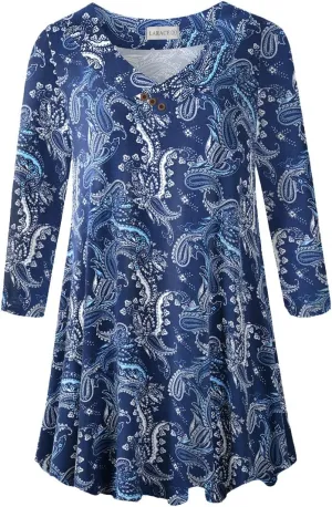 LARACE Plus Size Tunic Women's 3/4 Sleeve Tops And Blouses V Neck Shirts Loose Basic Tee