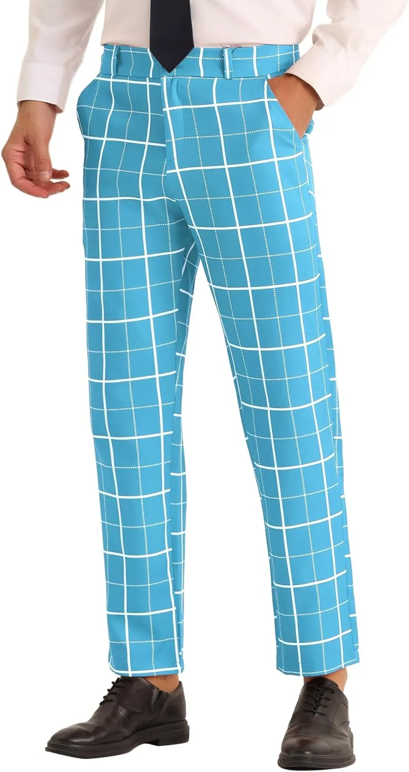 Lars Amadeus Plaid Dress Pants for Men's Business Slim Fit Flat Front Checked Pants