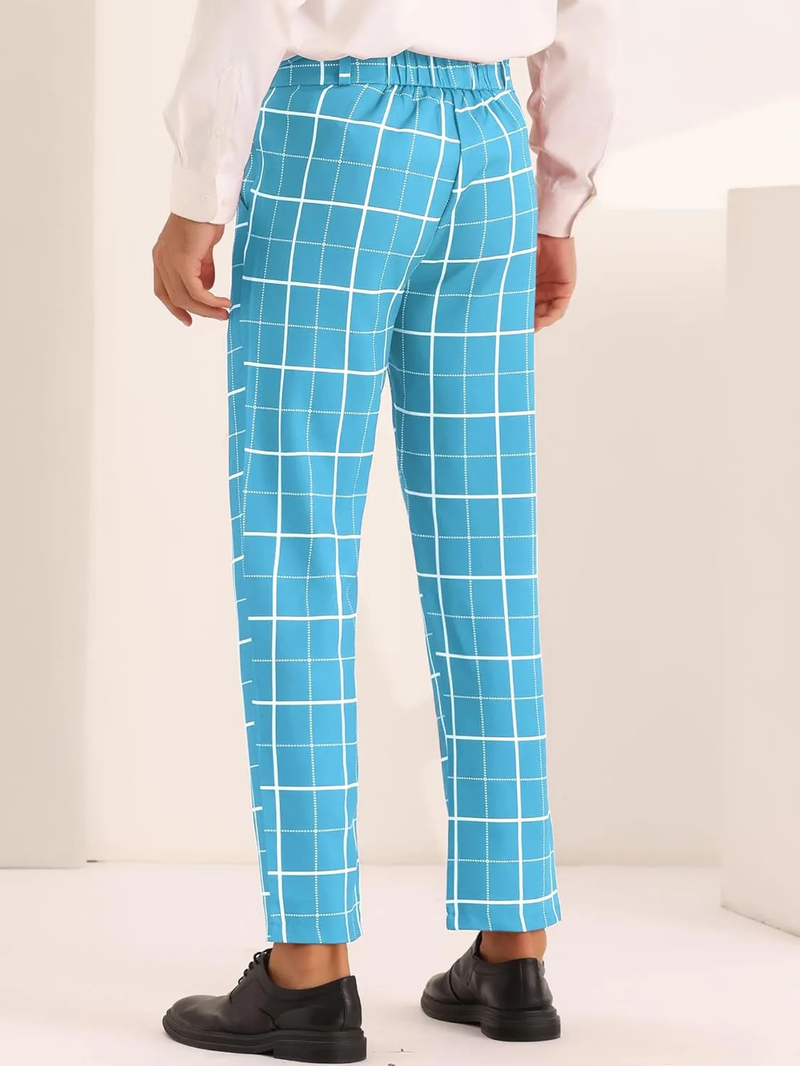 Lars Amadeus Plaid Dress Pants for Men's Business Slim Fit Flat Front Checked Pants