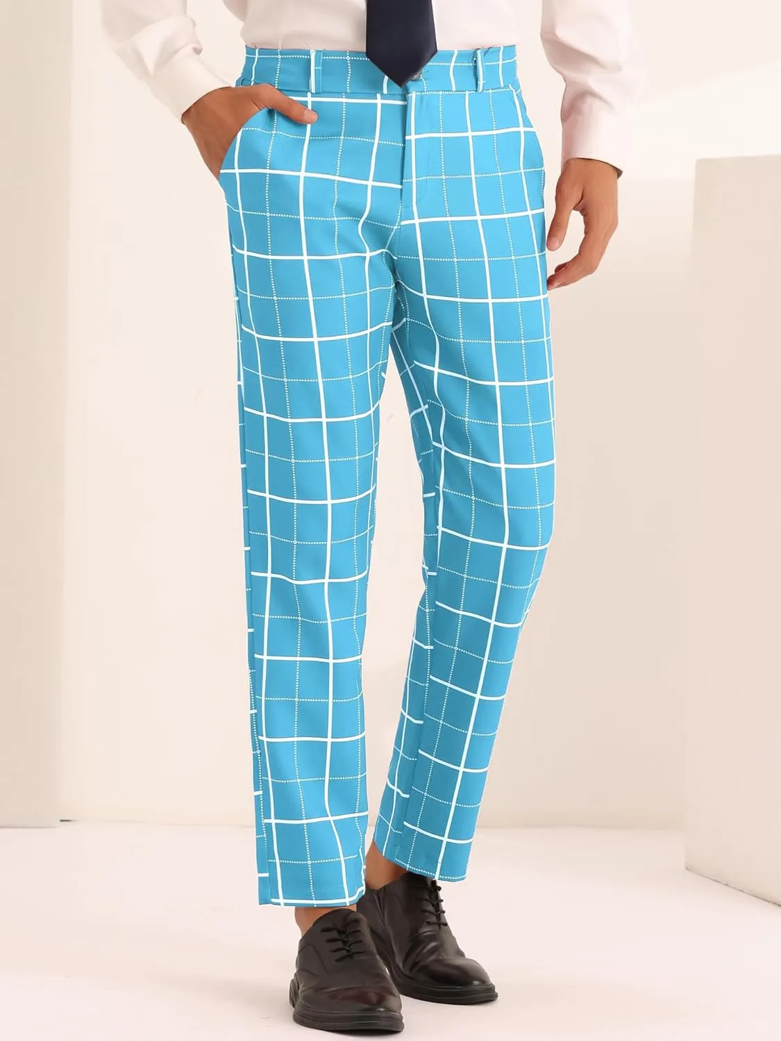 Lars Amadeus Plaid Dress Pants for Men's Business Slim Fit Flat Front Checked Pants