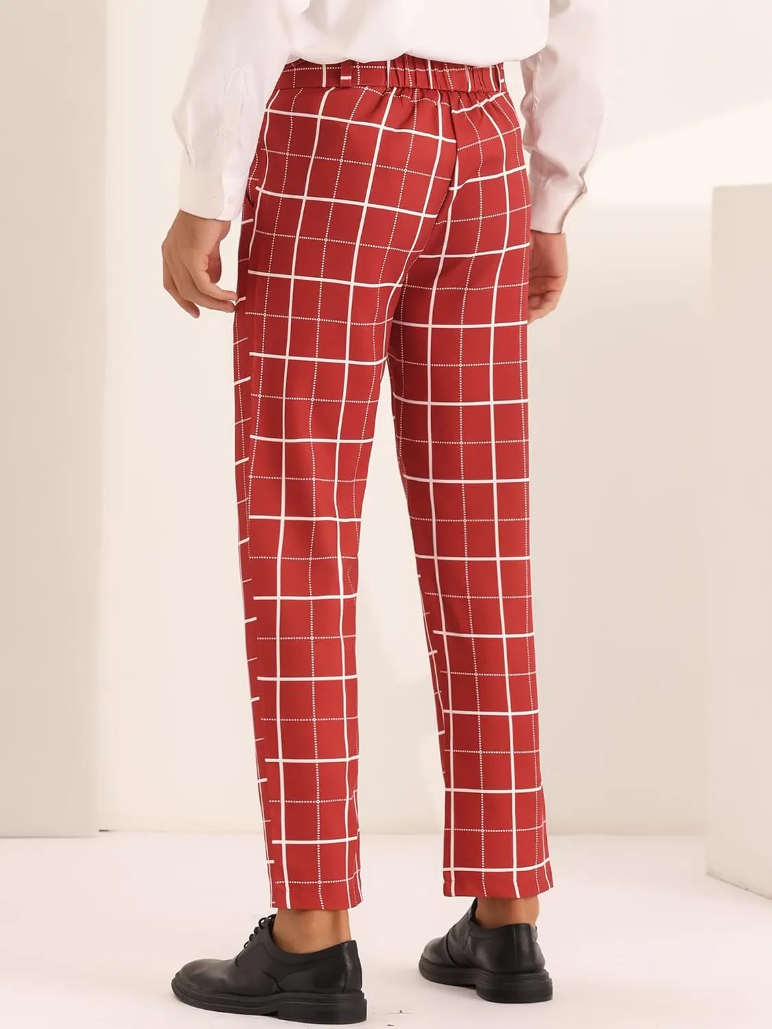 Lars Amadeus Plaid Dress Pants for Men's Business Slim Fit Flat Front Checked Pants