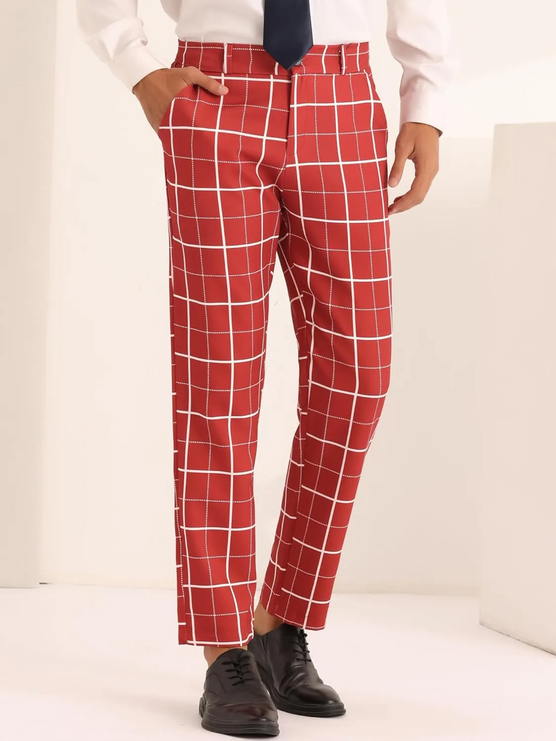 Lars Amadeus Plaid Dress Pants for Men's Business Slim Fit Flat Front Checked Pants
