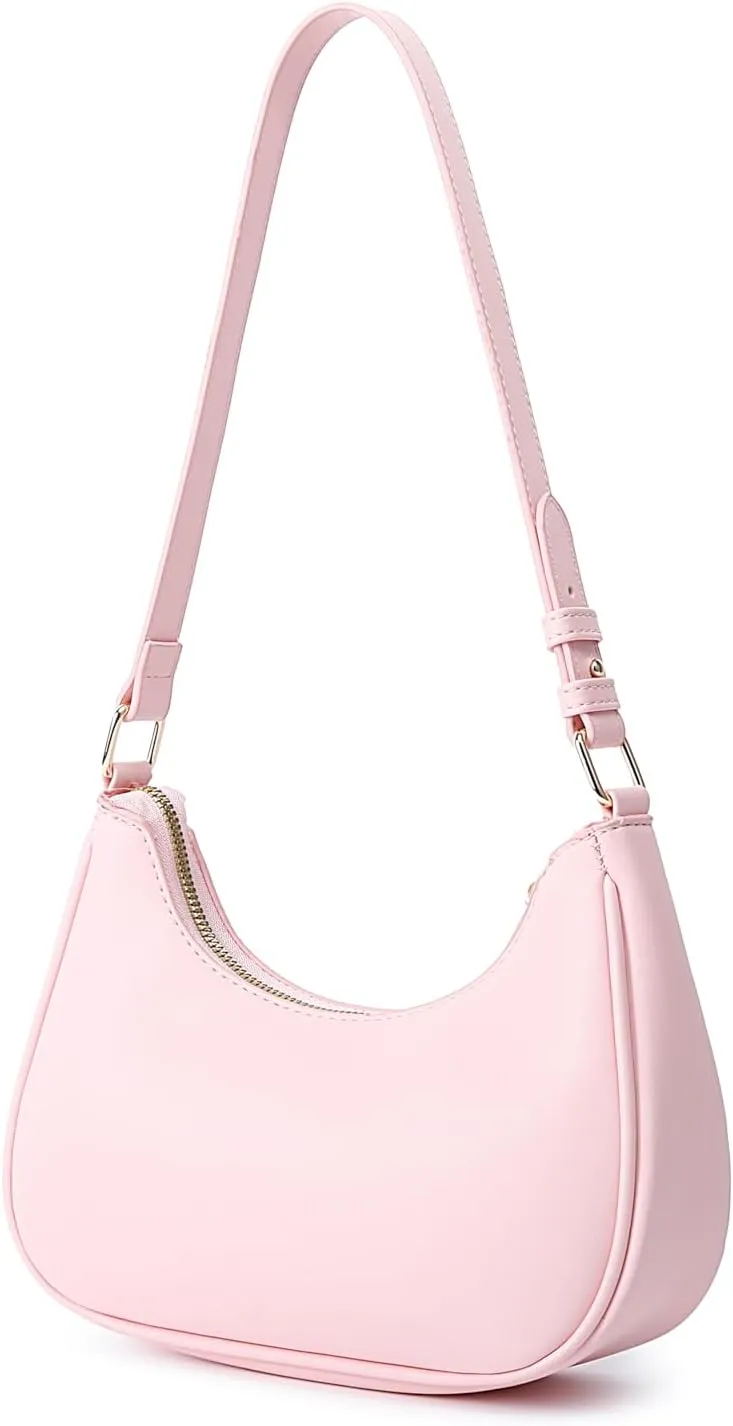 Leather Hobo Handbag for Women Crescent Shoulder Bag for Ladies Trendy Color Crossbody Bag Underarm Tote Bag (Pink)