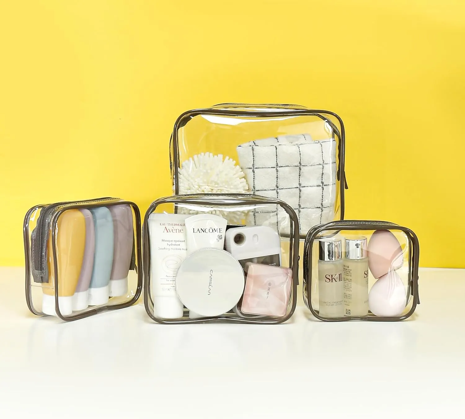 LETGO TSA Approved Toiletry Bag - Clear Makeup Bag Waterproof Quart Size Bag, Travel Makeup Cosmetic Bag for Women Men, Carry on Airport Airline Compliant (Coffee, Pack of 4)