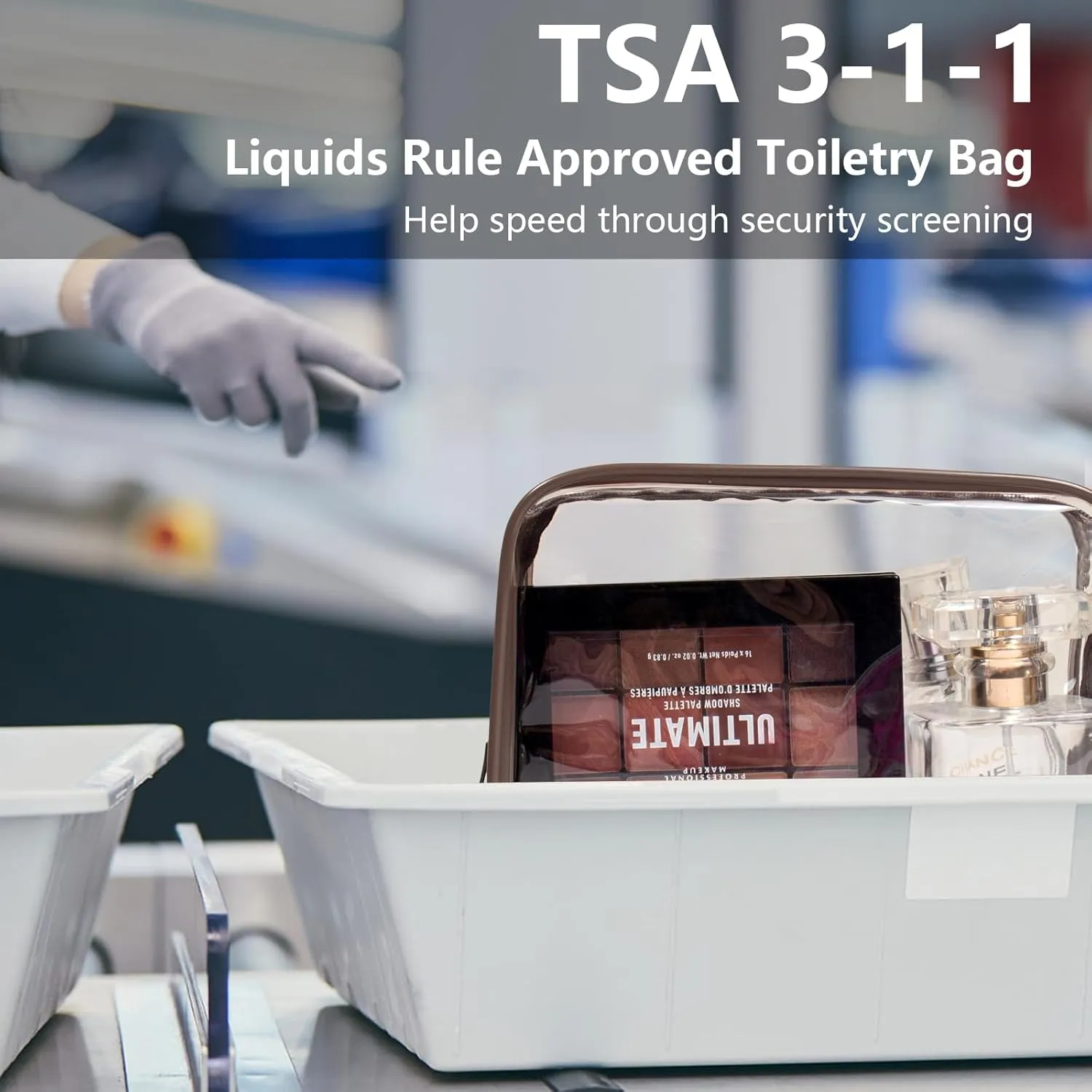 LETGO TSA Approved Toiletry Bag - Clear Makeup Bag Waterproof Quart Size Bag, Travel Makeup Cosmetic Bag for Women Men, Carry on Airport Airline Compliant (Coffee, Pack of 4)