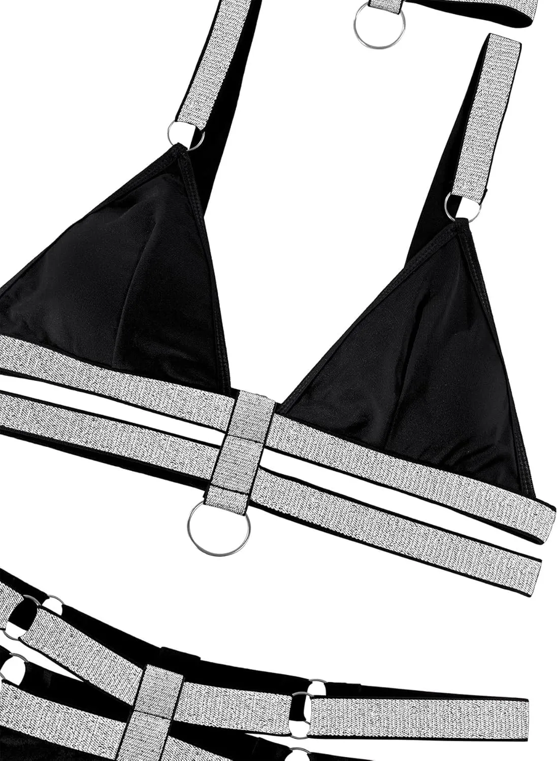 Lilosy Sexy Wireless Choker O Ring Linked Strappy Harness Lingerie Set Outfits 3 Piece