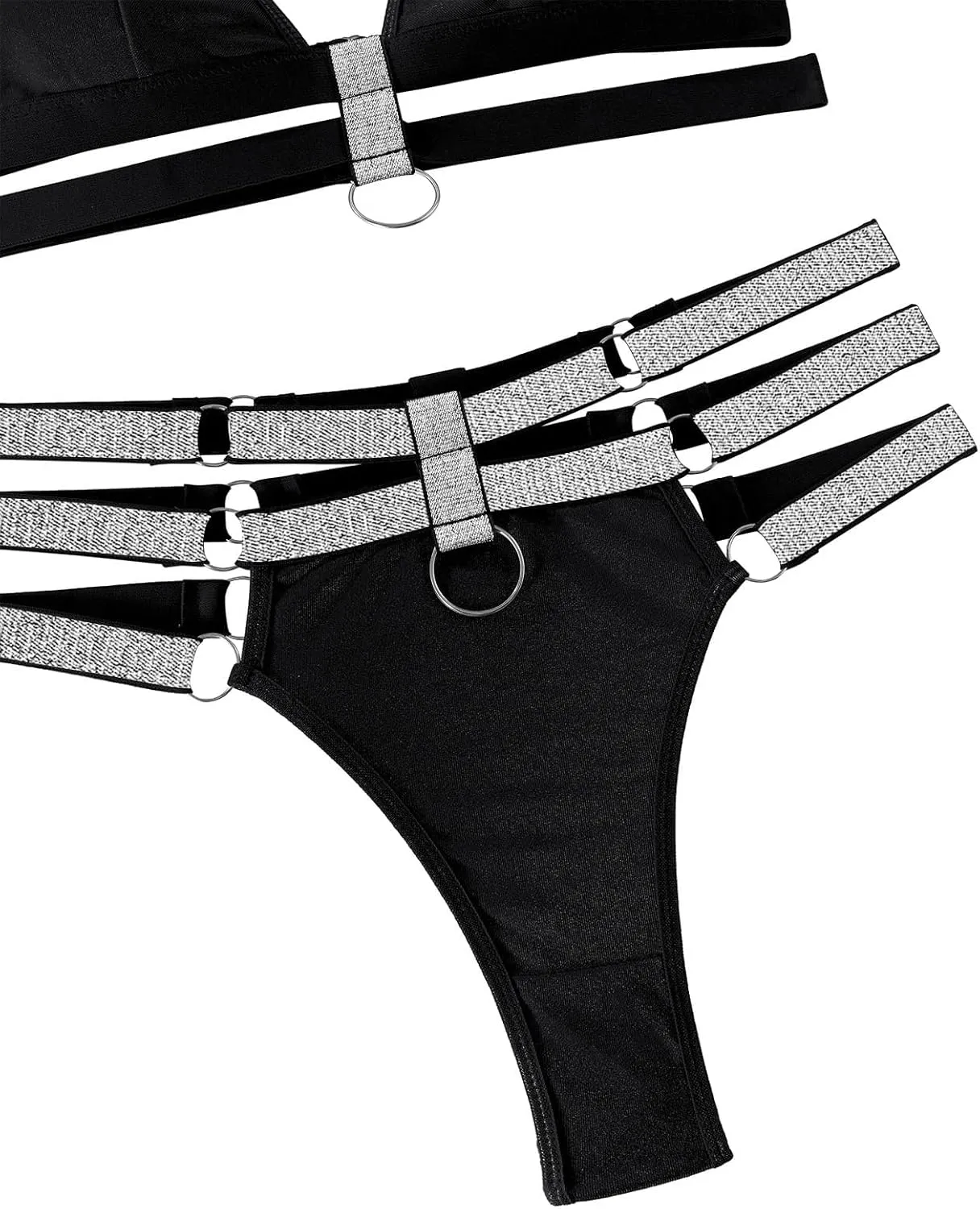 Lilosy Sexy Wireless Choker O Ring Linked Strappy Harness Lingerie Set Outfits 3 Piece