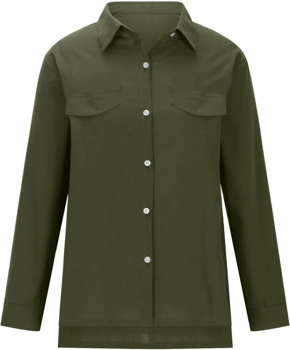 linen Crop Tops for Women Linen Shirts for Women with Pockets Long Sleeve High Low Oversized Blouse Tops for Women