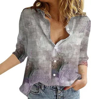 Linen Outfits Women White Linen Shirt Women Down Blouses Tops Long Sleeve Shirt for with Front Pocket Tops Long Sleeve