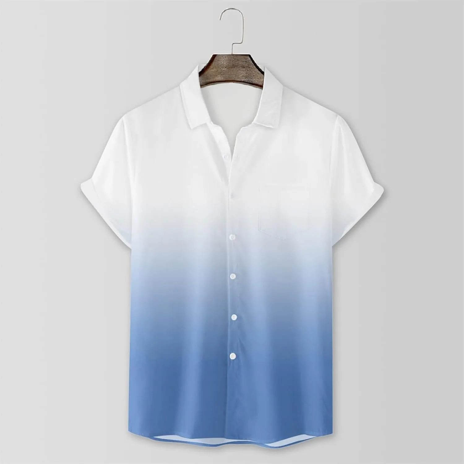 Linen Shirts for Men Gradient Short Sleeve Casual Button Down Shirt Lightweight Summer Beach Regular Fit Hawaiian Shirt