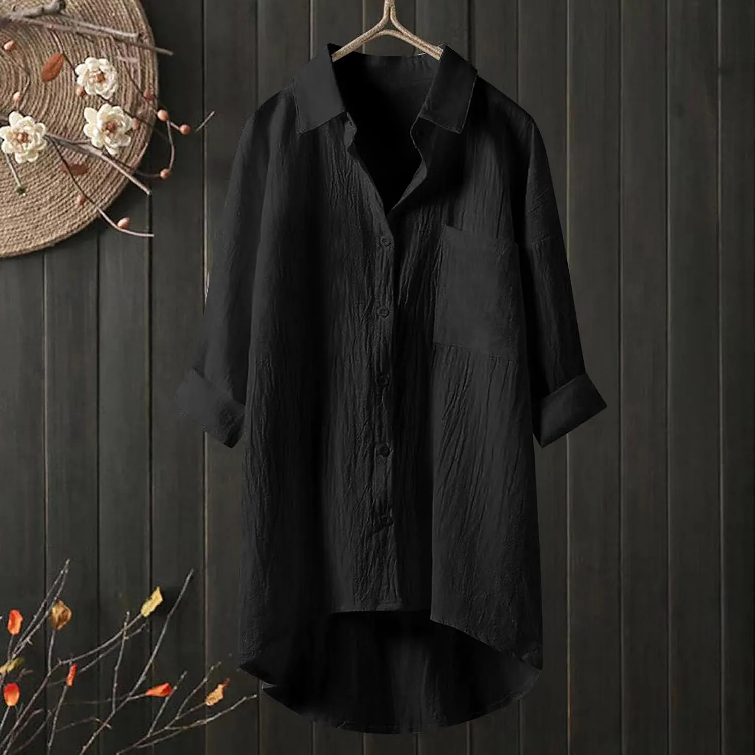 Linen Tops for Women Long Sleeve Summer Shirt Color Sleeve Collar Casual Womens Shirt Button Down Cotton Tops
