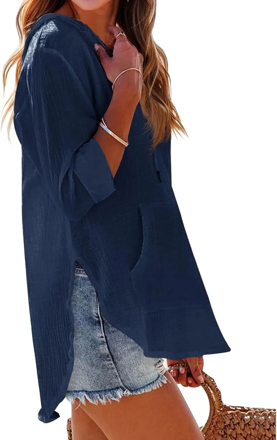 Long Sleeve Shirts for Women Casual V Neck Linen T Shirts Lightweight Pullover Tops Hoodie Sweatshirts Beach Cover Ups