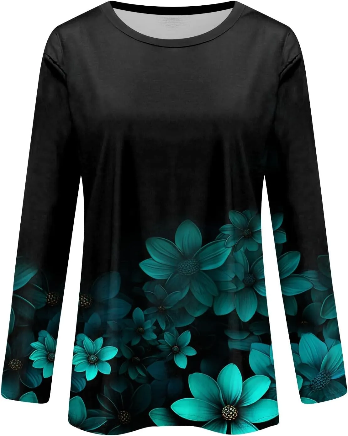Long Sleeve Womens Tops 2024 Vintage Print Casual Loose with Round Neck Plus Size Shirts