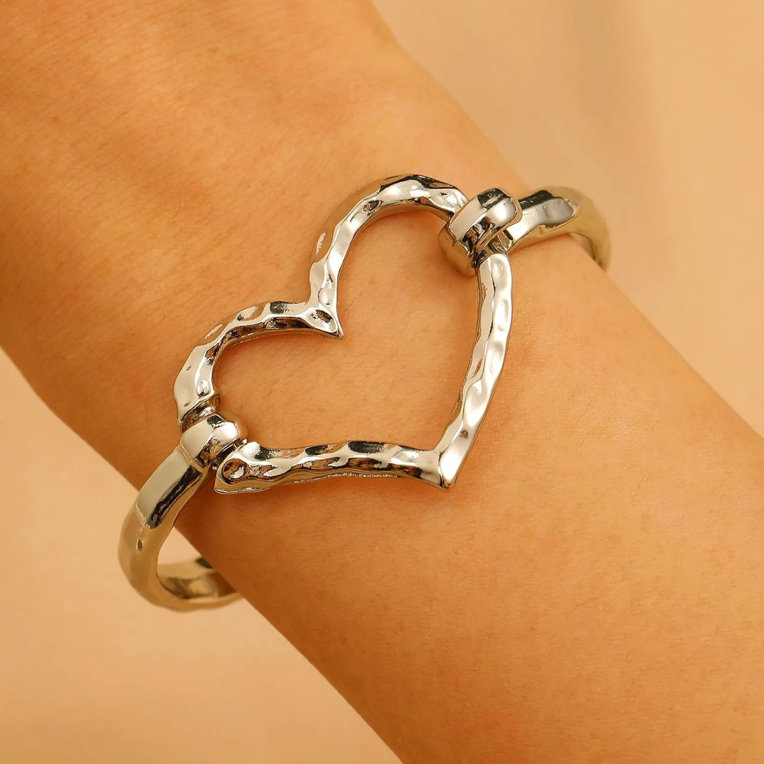 Long tiantian Chunky Gold Cuff Bracelets for Women Trendy Heart Bangles for Women Irregular Open Wide Wrist Cuff Bracelet Jewelry Gift 2025