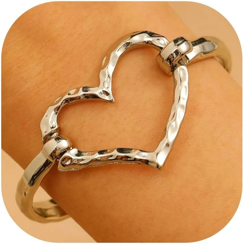 Long tiantian Chunky Gold Cuff Bracelets for Women Trendy Heart Bangles for Women Irregular Open Wide Wrist Cuff Bracelet Jewelry Gift 2025