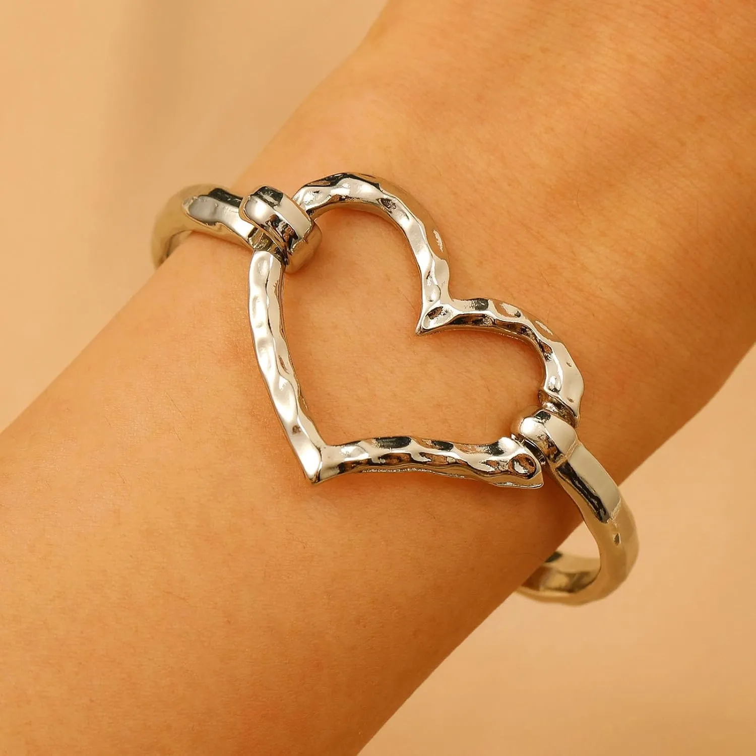 Long tiantian Chunky Gold Cuff Bracelets for Women Trendy Heart Bangles for Women Irregular Open Wide Wrist Cuff Bracelet Jewelry Gift 2025