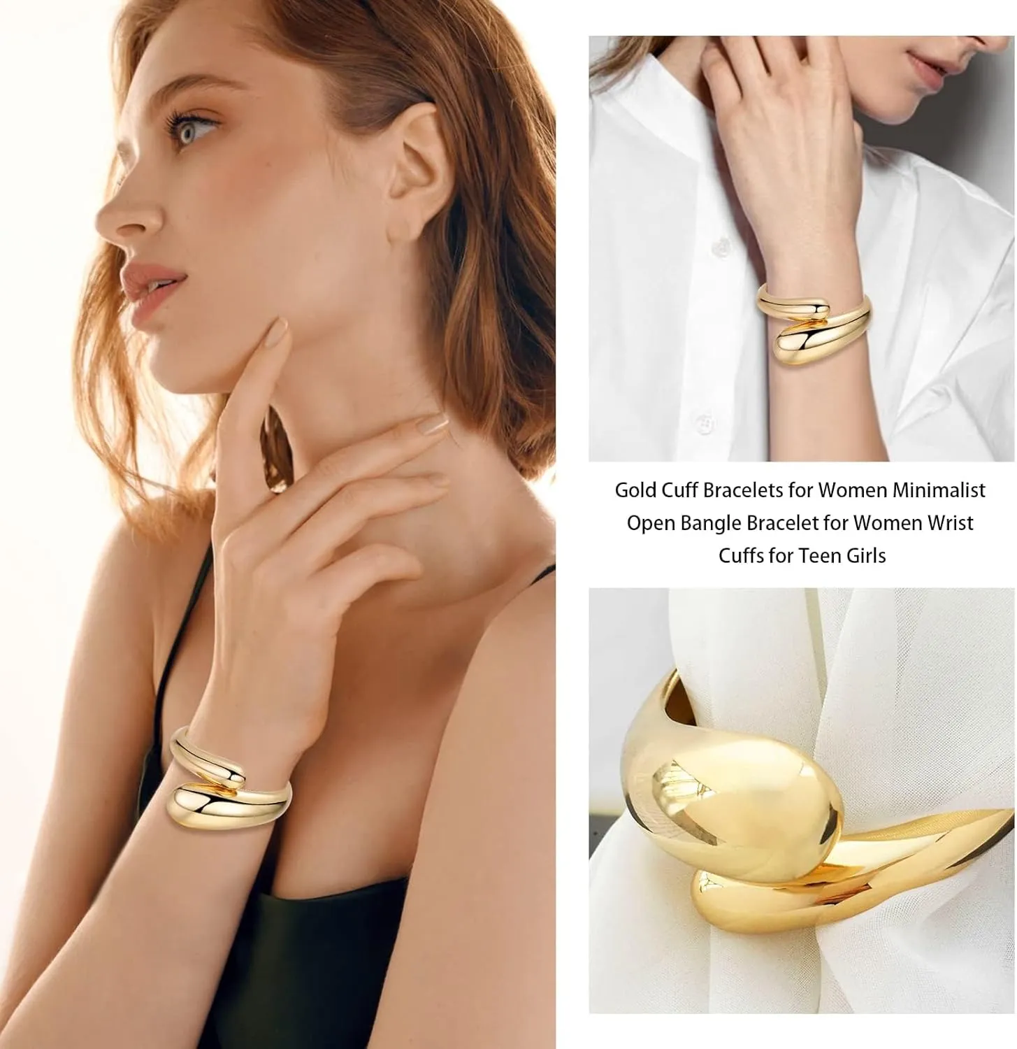 Long tiantian Gold Bracelets for Women, Gold Bangles for Women Chunky Bangle Bracelets for Women Bracelets Stack Tarnish Free Gold Jewelry Set of 3 for Women Accessories for Her Gifts