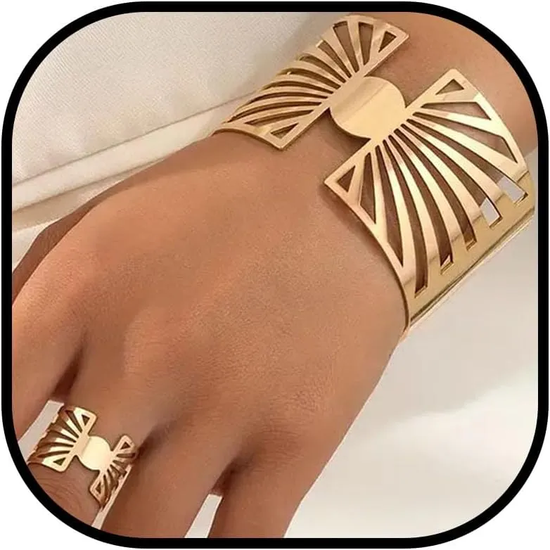 Long tiantian Gold Chunky Bracelet Ring Set for Women Chunky Bangles Bracelets Non Tarnish Gold/Silver Bracelet for Women Trendy Jewelry Gift